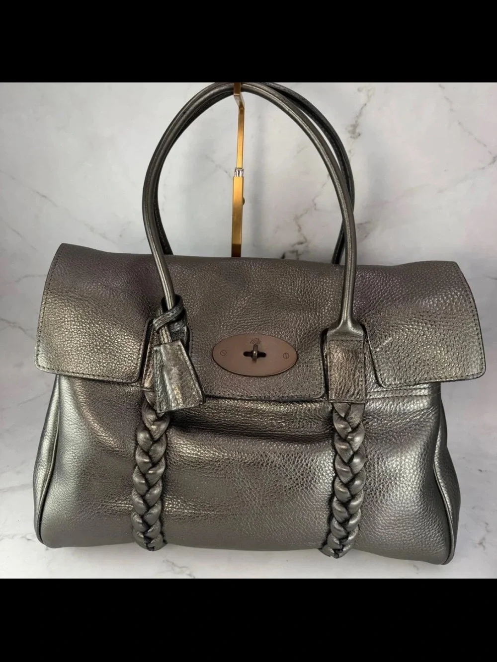 Mulberry Metallic Silver Braided Leather Shoulder Bag